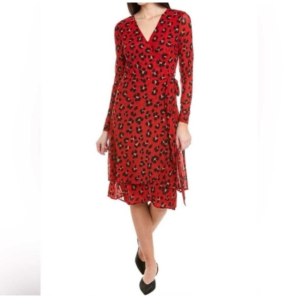 Cabi‎ Siren Leopard Animal Print Wrap Midi Dress Women's Size XXL Career Classic
